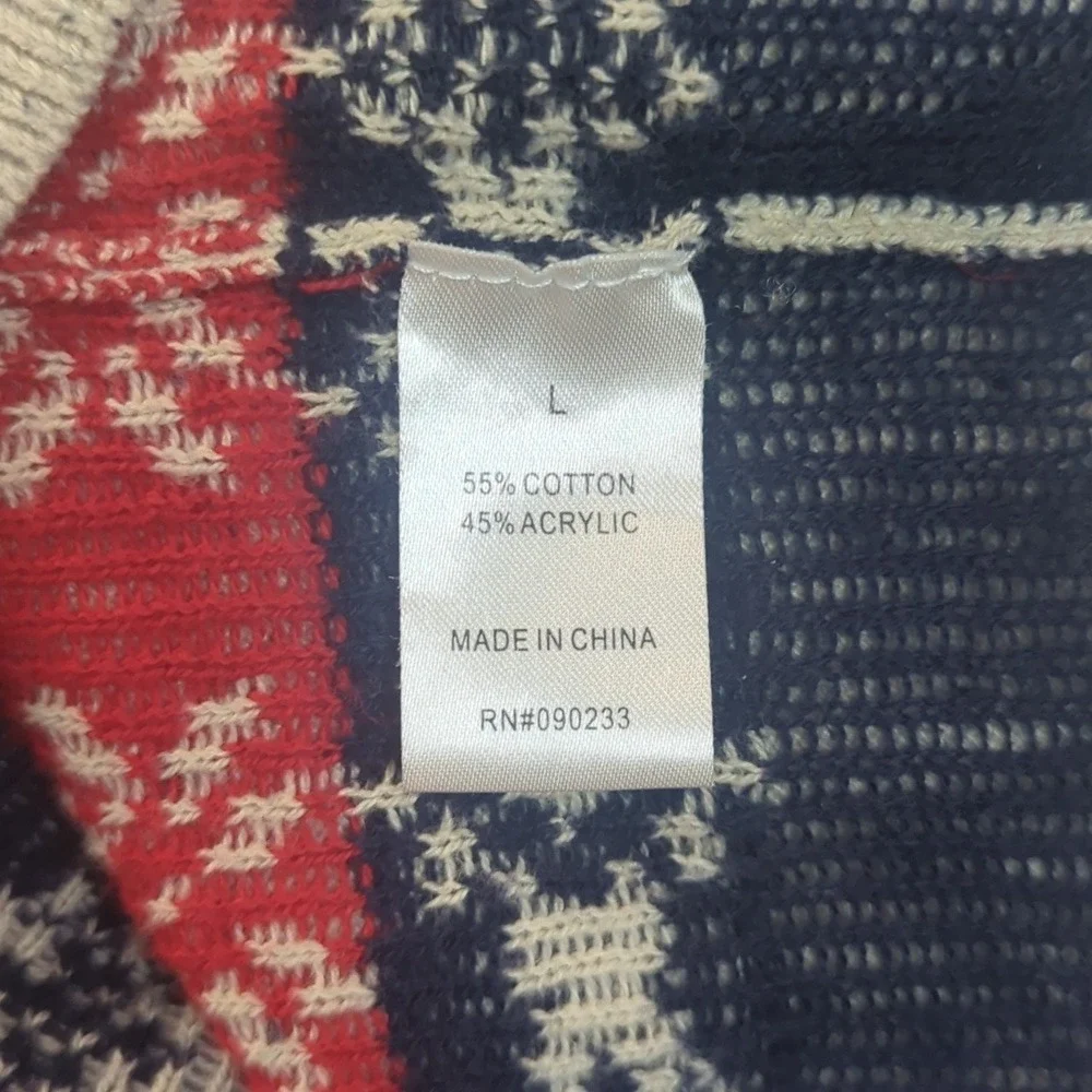 Pac Sun On the‎ Byas Men's Nordic Fair Isle Winter Cream, Navy, and Red Sweater